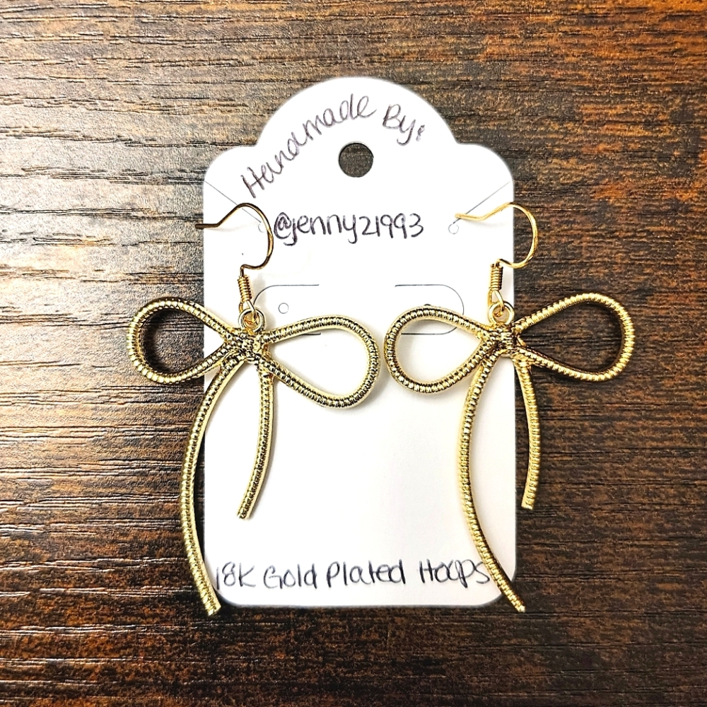 NEW! Jenny's Handmade Gold Bow Earrings 18k Gold Plated Hoops